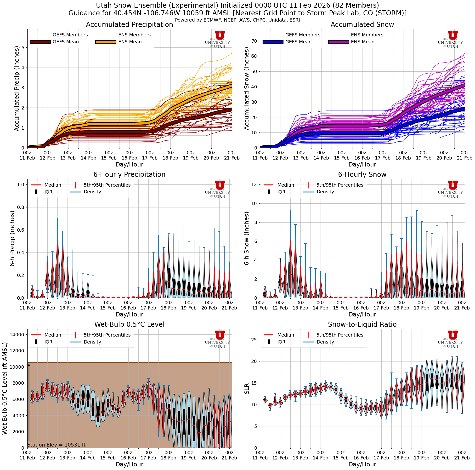 Latest NAEFS total snow forecast for Storm Peak Lab, CO
